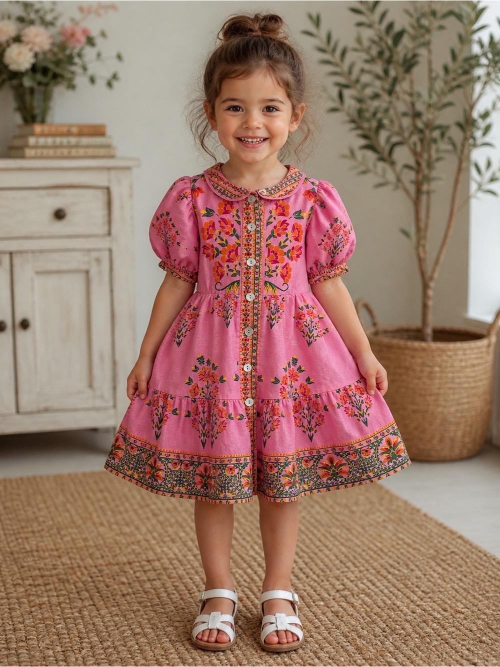 A loves A designer floral Peter Pan collar whimsical colorful toddler midi dress
